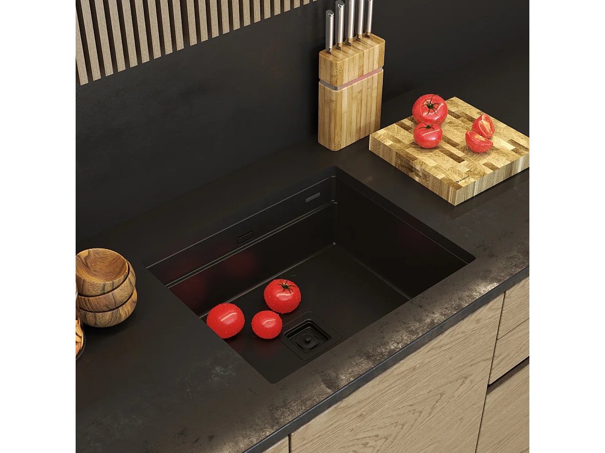 ÉVIER EN GRANIT NOIR SOUS PLAN SIPHON SQUARE SET EPIR 60