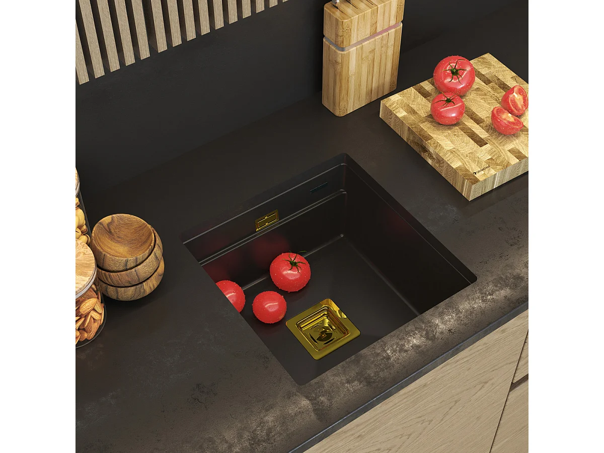 ÉVIER SOUS PLAN EN GRANIT NOIR SIPHON SQUARE GOLD EPIR 44