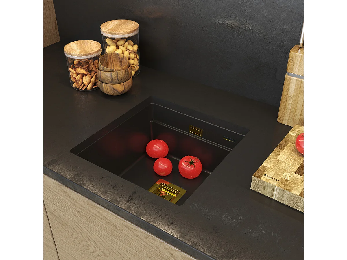 ÉVIER SOUS PLAN EN GRANIT NOIR SIPHON SQUARE GOLD EPIR 44