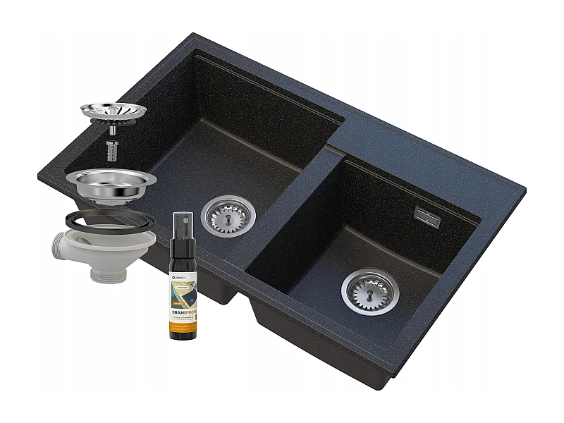 ÉVIER DOUBLE BAC GRANIT DORÉ SIPHON CHROME HECTOR