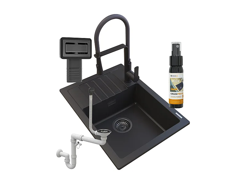 GRANIT NOIR ÉVIER ARGOS + MITIGEUR VEGAS + SIPHON