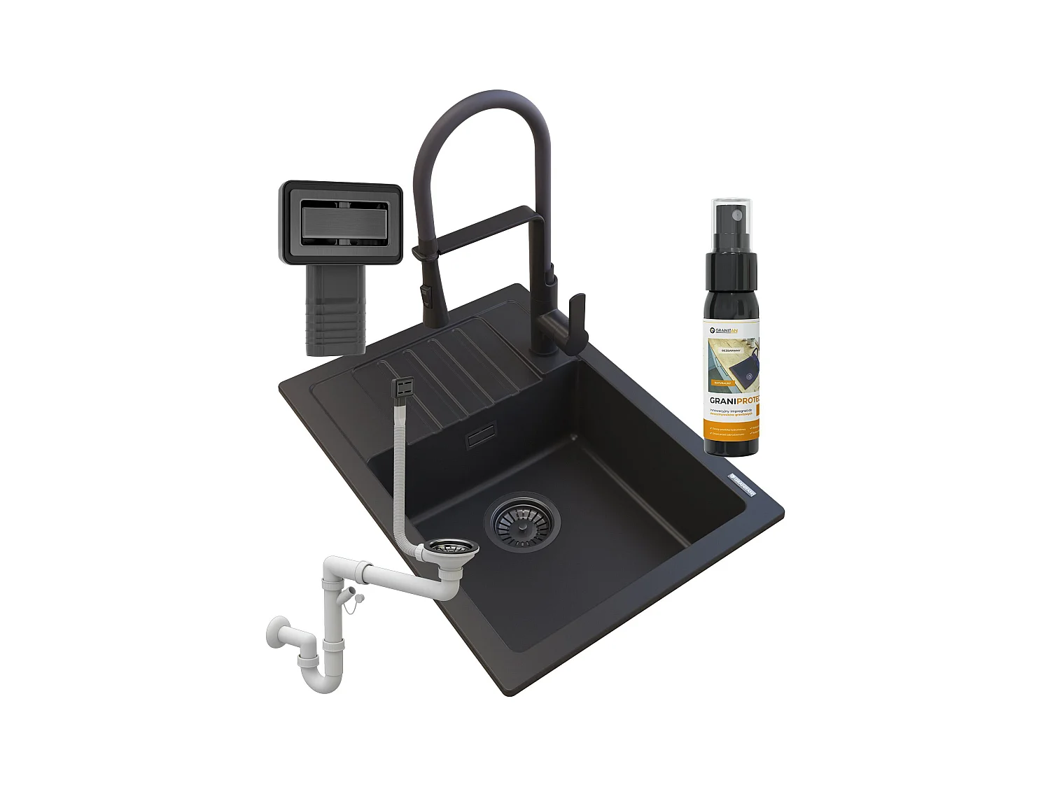 GRANIT NOIR ÉVIER ARGOS + MITIGEUR VEGAS + SIPHON