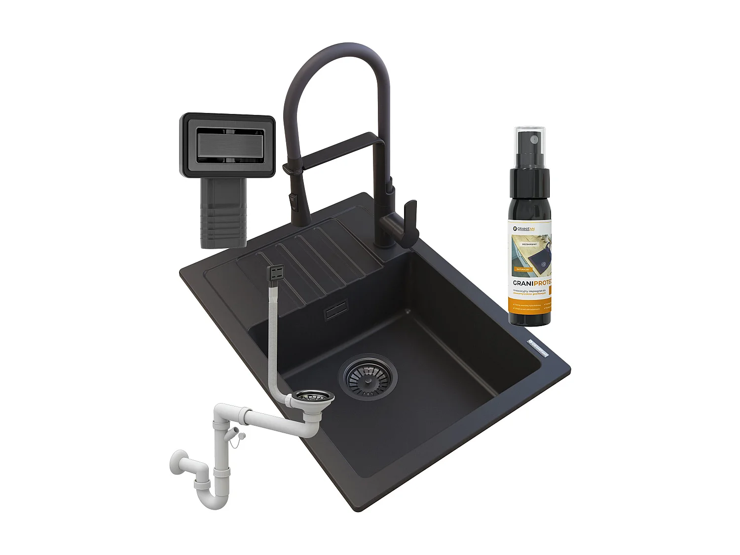 GRANIT NOIR ÉVIER ARGOS + MITIGEUR VEGAS + SIPHON