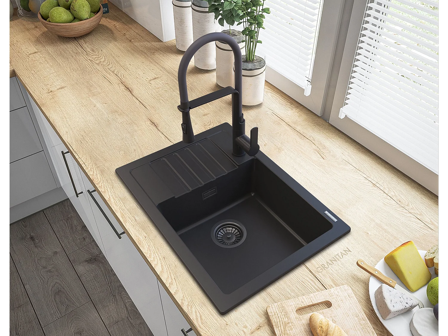 GRANIT NOIR ÉVIER ARGOS + MITIGEUR VEGAS + SIPHON