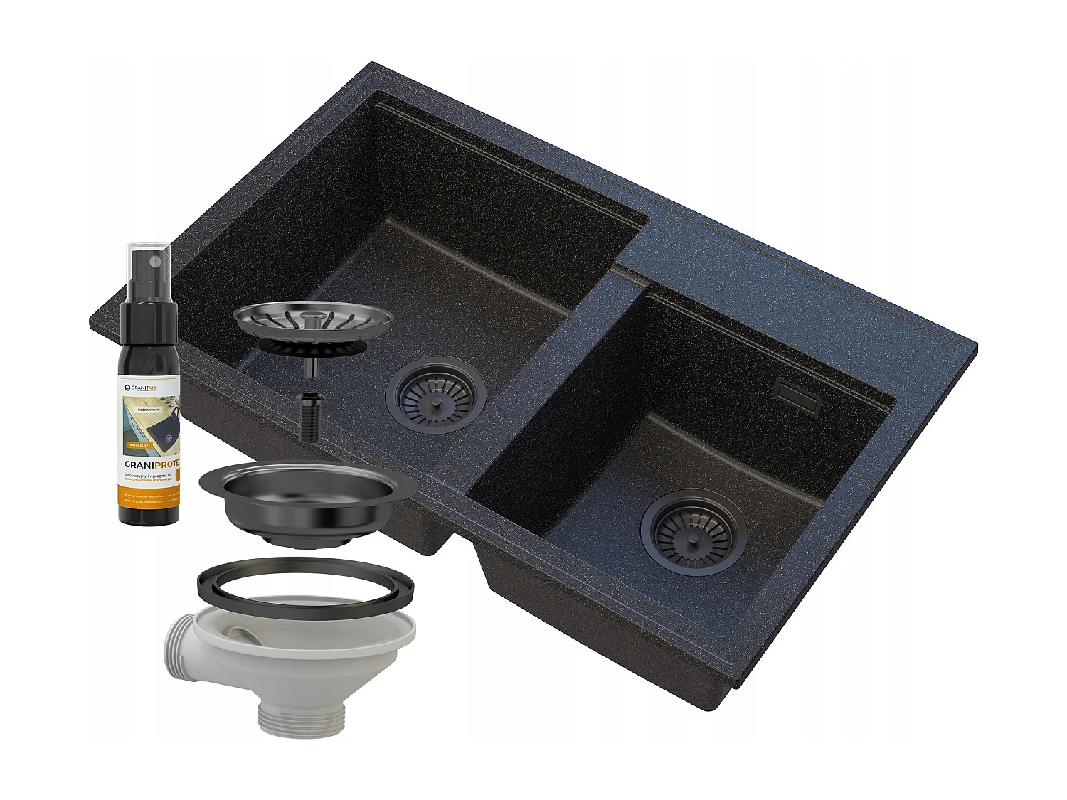 GOLDEN HECTOR GRANITE ÉVIER 2 COMPARTIMENTS SIPHON NOIR