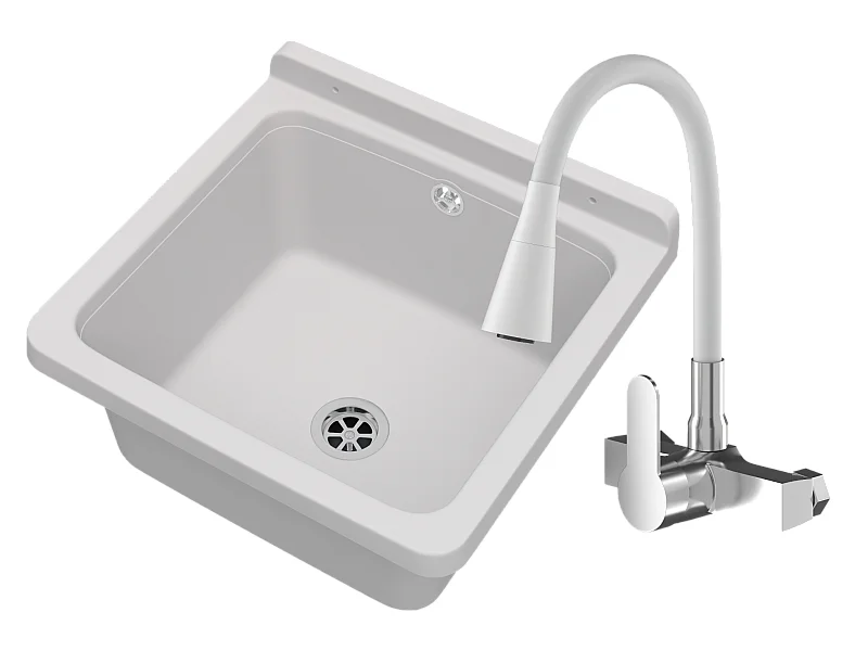 ÉVIER UTILITAIRE CUVE TECHNIQUE GARAGE BLANC ORTA ROBINETTERIE MURALE