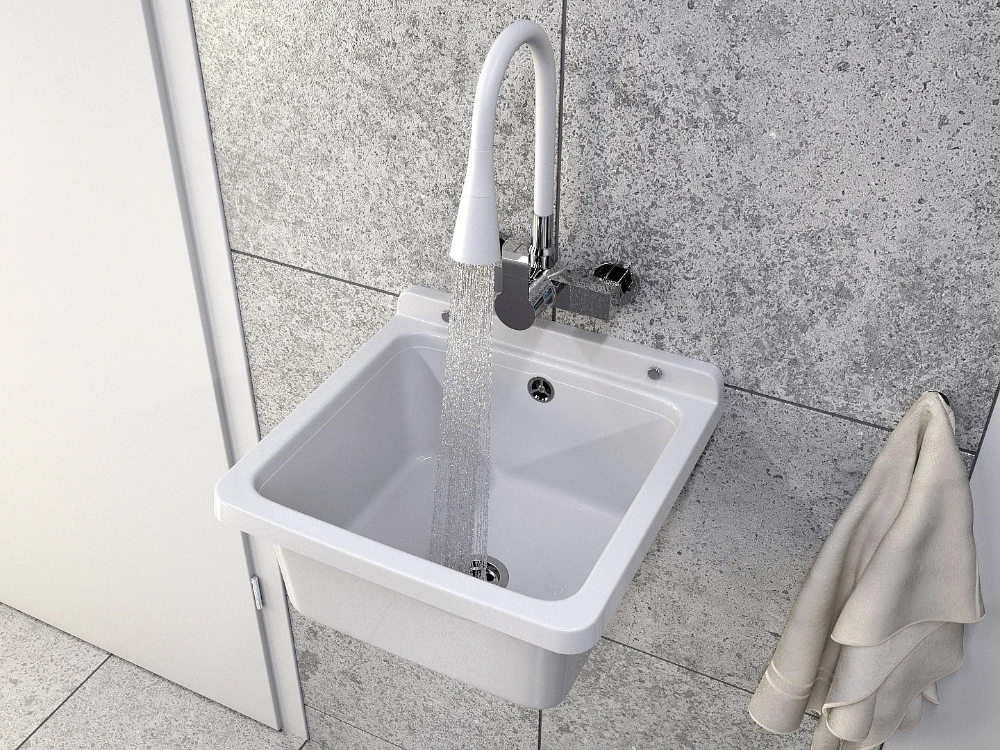 ÉVIER UTILITAIRE CUVE TECHNIQUE GARAGE BLANC ORTA ROBINETTERIE MURALE