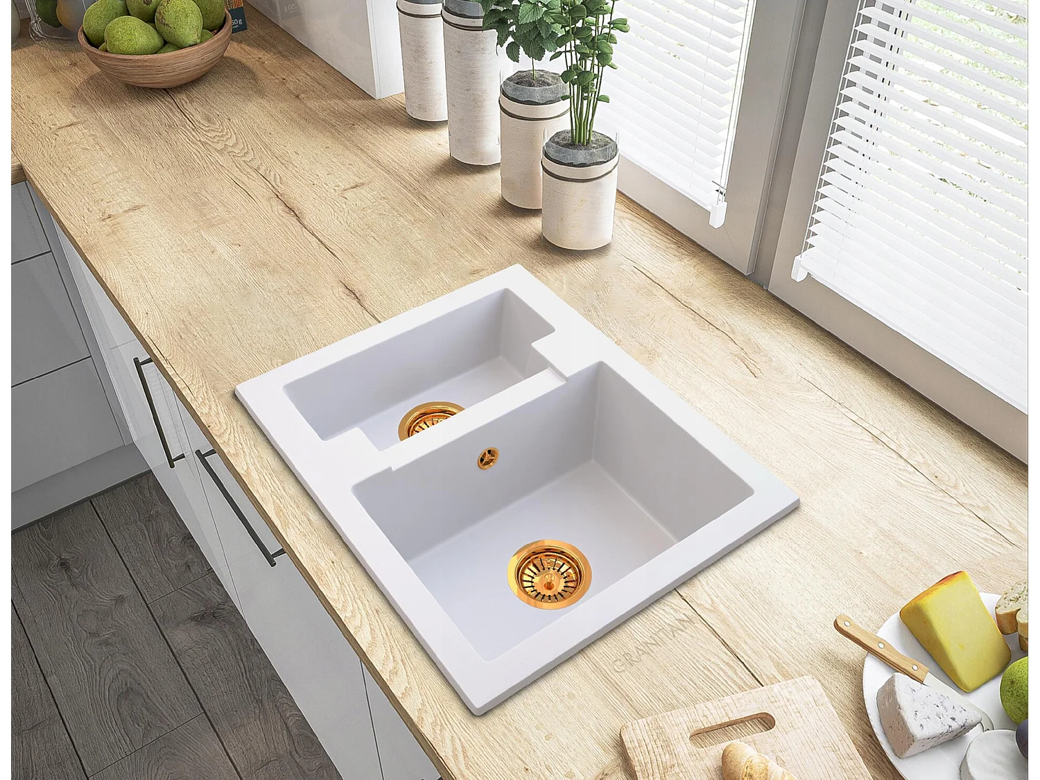 ZŁOTY Syfon zlewozmywak GRANITOWY półtorej komory