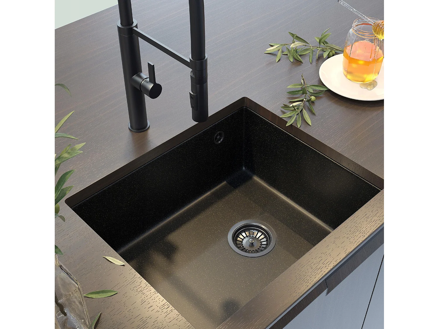 ÉVIER SOUS PLAN EN GRANIT ÉVIER SOUS PLAN EN SALIX NOIR