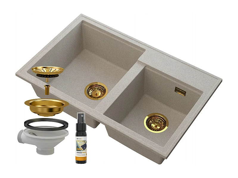 ÉVIER EN GRANIT BEIGE 2 COMPARTIMENTS SIPHON GOLDEN HECTOR