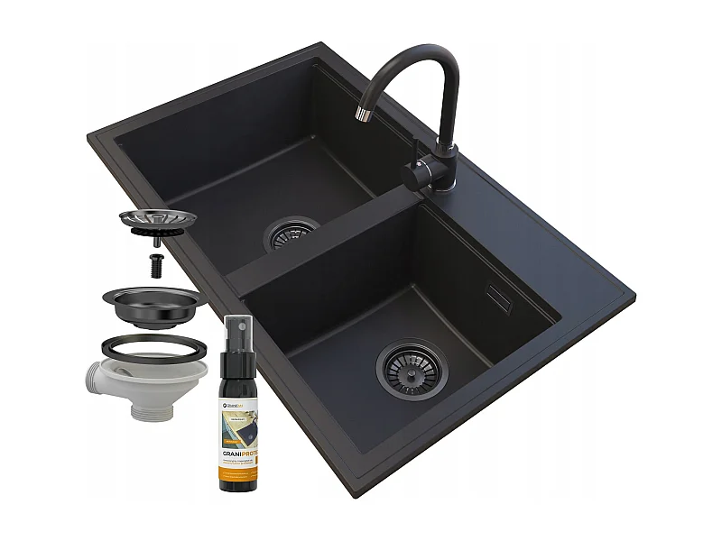 ÉVIER EN GRANIT ROBINET SIPHON NOIR HECTOR NOIR