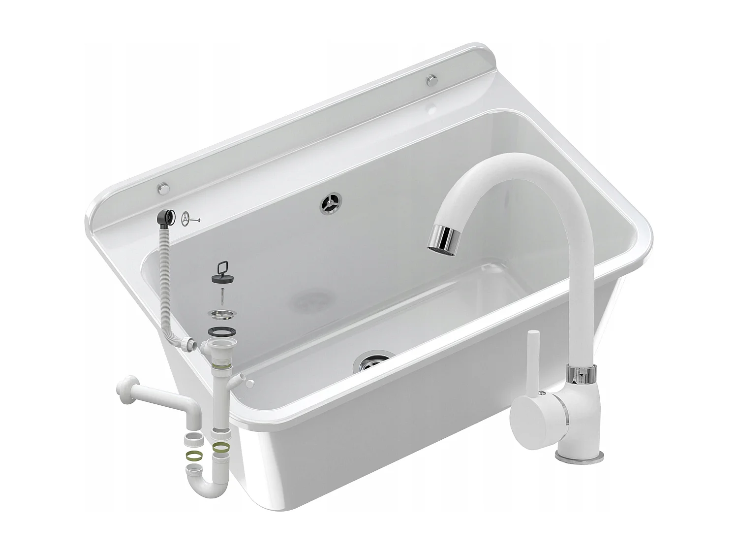 Évier Blanc Utilitaire avec Robinet Inclus