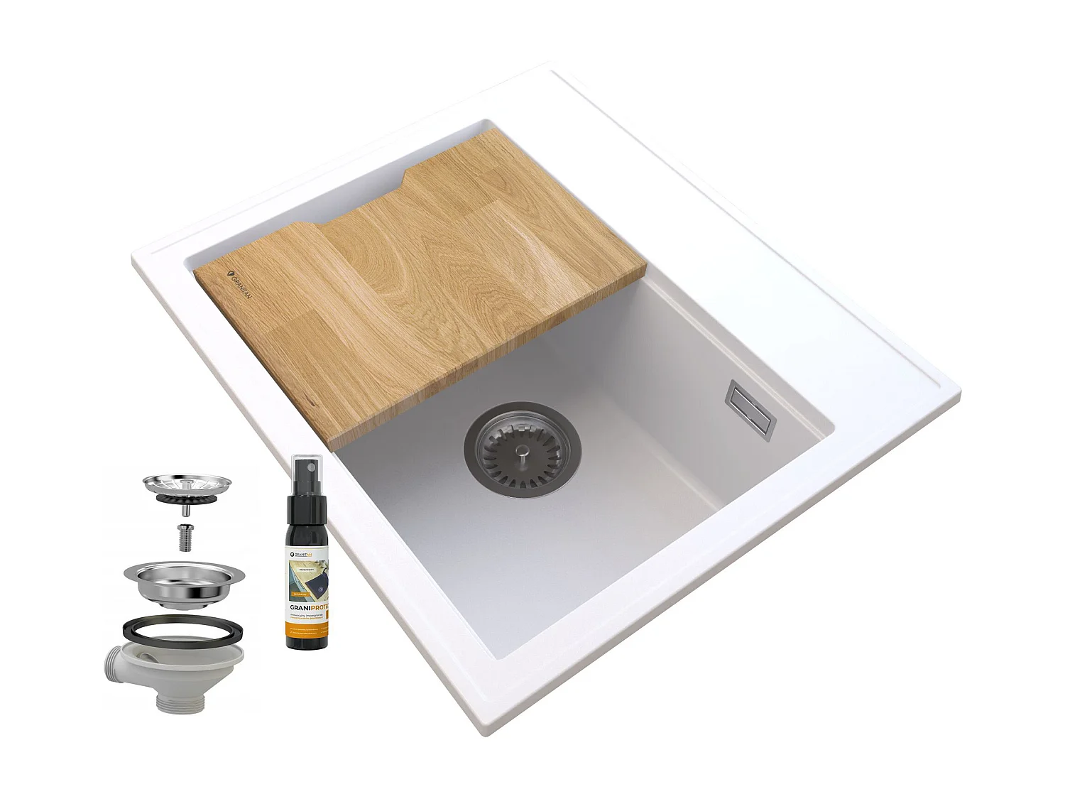 FOXAL ÉVIER EN GRANIT BLANC SIPHON CHROMÉ