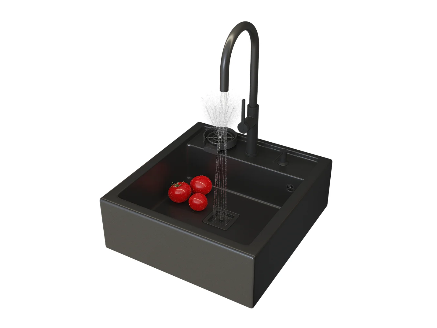 ÉVIER EN GRANIT SCANDINAVE FARMHOUSE NOIR ROBINET DISTRIBUTEUR LAVE-GLACE