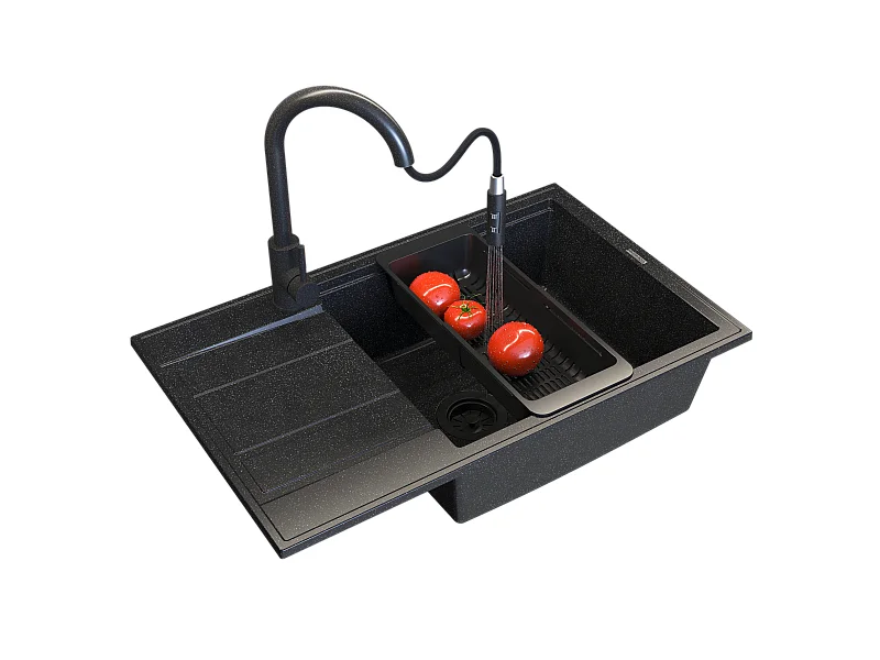 Evier monocuve en granit Robinet Louis set Siphon Loseto