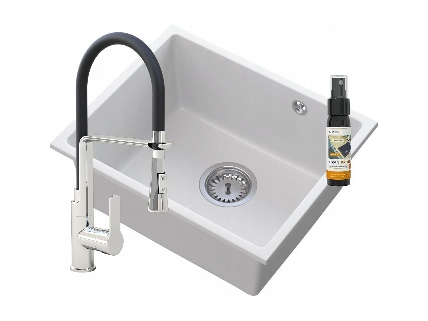 MANADO BLANC ÉVIER SOUS PLAN CHROMÉ + ROBINETTERIE VEGAS