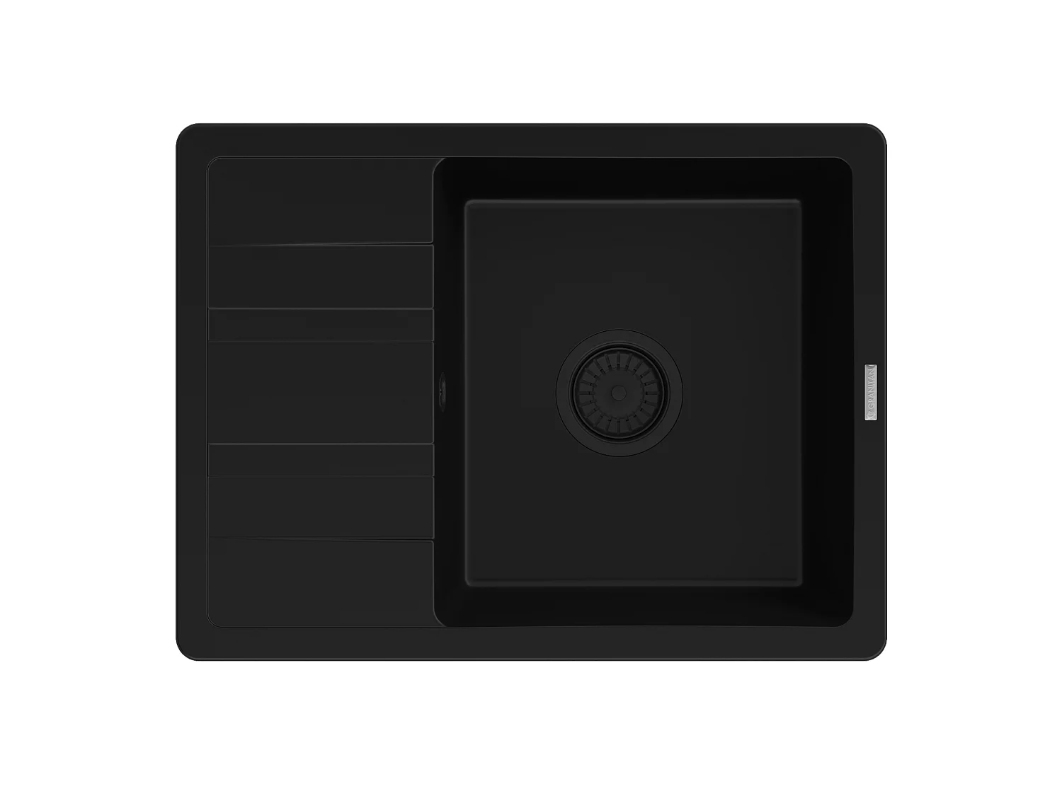 ÉVIER MONOCUVE EN GRANIT ROBINET SIPHON NOIR PANIER PAROS