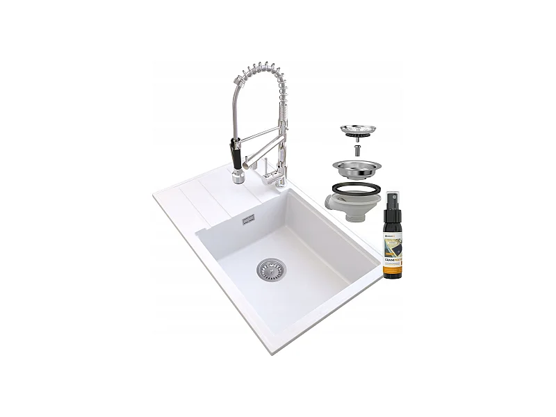 ÉVIER EN GRANIT BLANC LOUIS SIPHON BAT SPIRAL CHROME