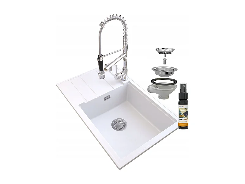 ÉVIER EN GRANIT BLANC LOUIS SIPHON BAT SPIRAL CHROME