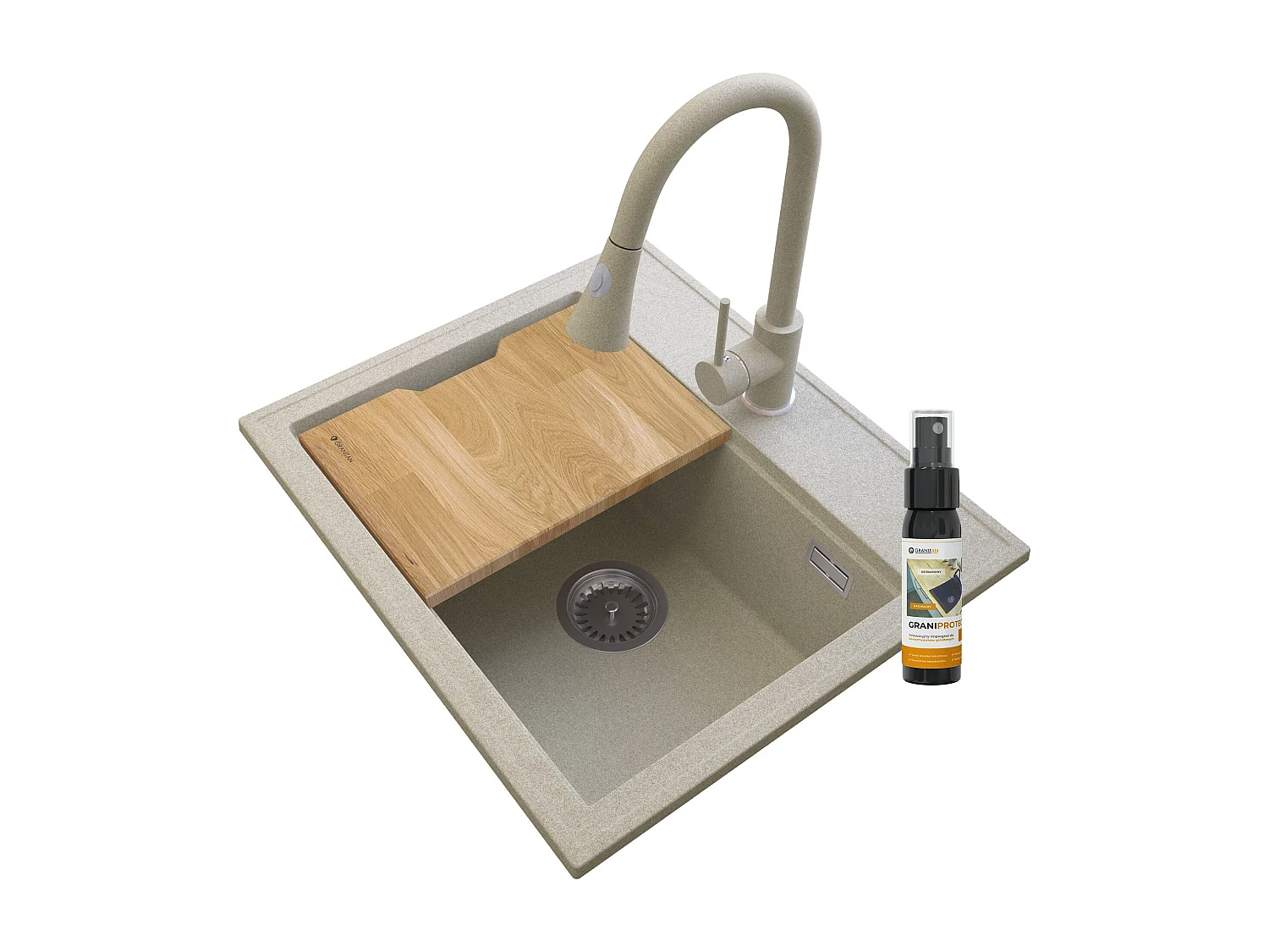 FOXAL ÉVIER GRANIT BEIGE + ROBINET SERPENT BEIGE