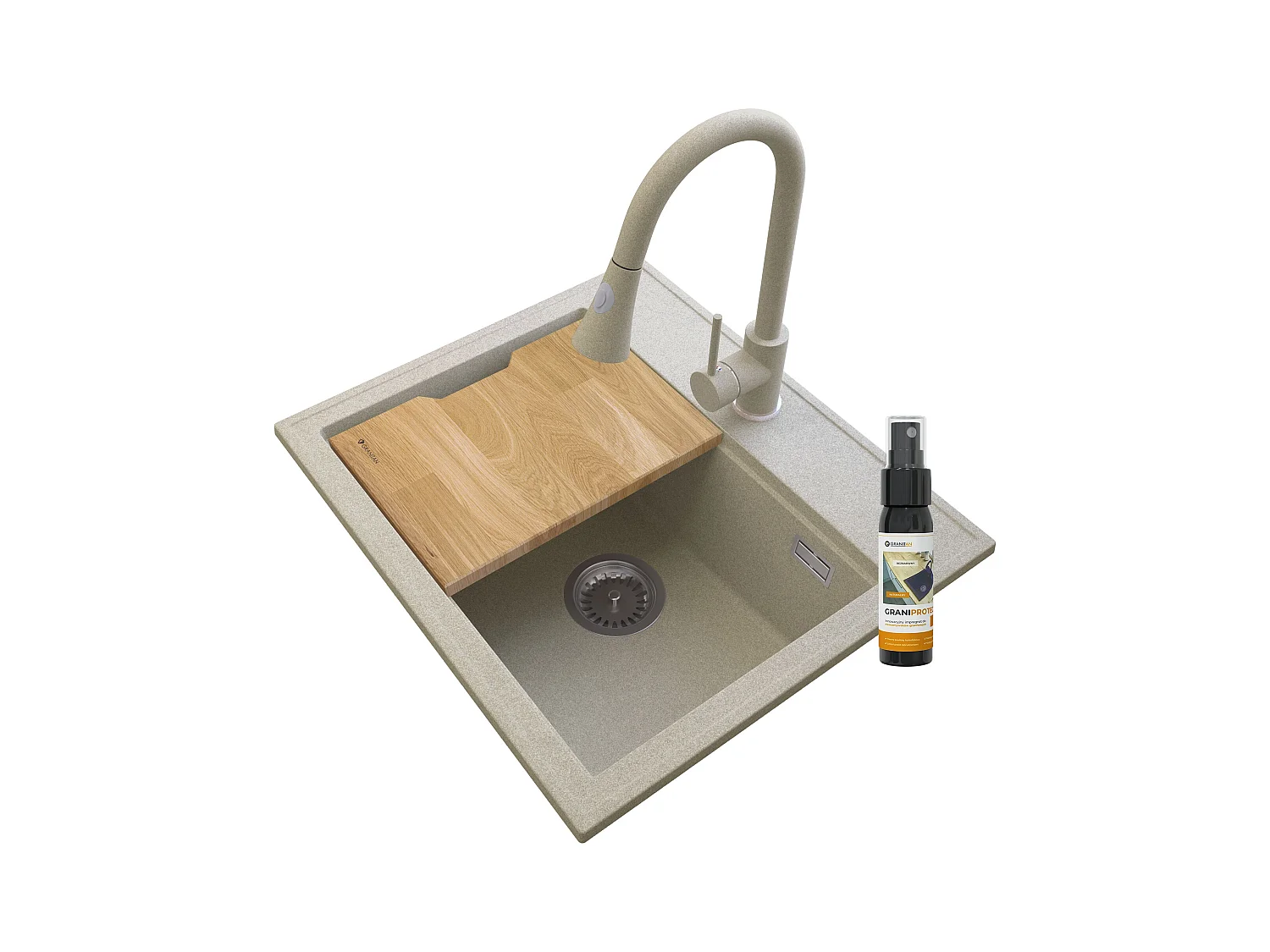 FOXAL ÉVIER GRANIT BEIGE + ROBINET SERPENT BEIGE