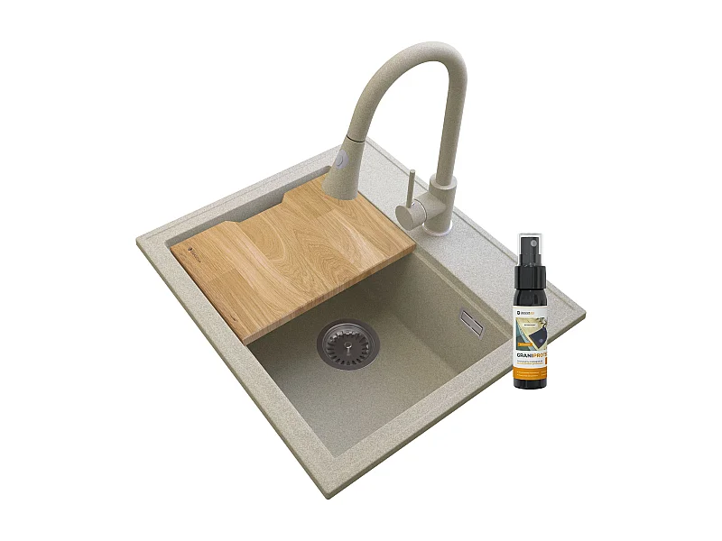 FOXAL ÉVIER GRANIT BEIGE + ROBINET SERPENT BEIGE