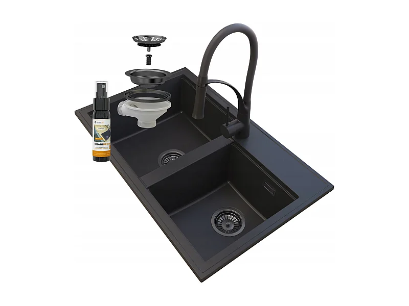 ÉVIER EN GRANIT NOIR ROBINET SIPHON HECTOR NOIR
