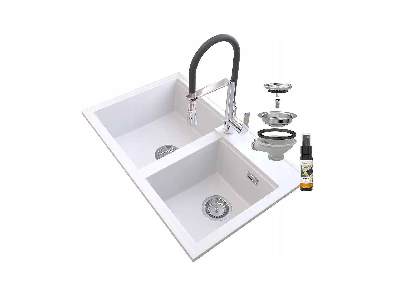 ÉVIER GRANIT BLANC HECTOR SIPHON BAT VEGAS CHROME