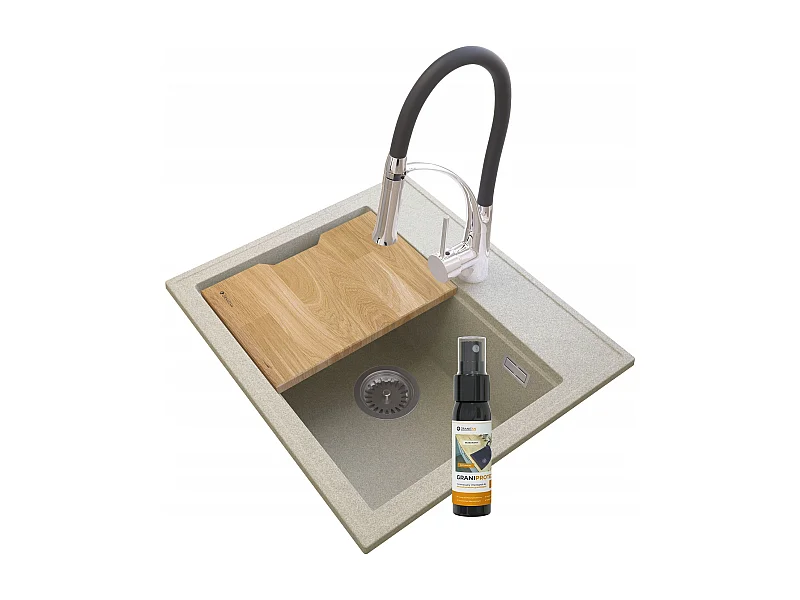 ÉVIER EN GRANIT FOXAL BEIGE + ROBINETTERIE NEXO CHROME