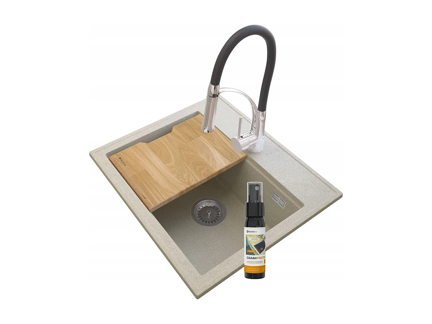 ÉVIER EN GRANIT FOXAL BEIGE + ROBINETTERIE NEXO CHROME