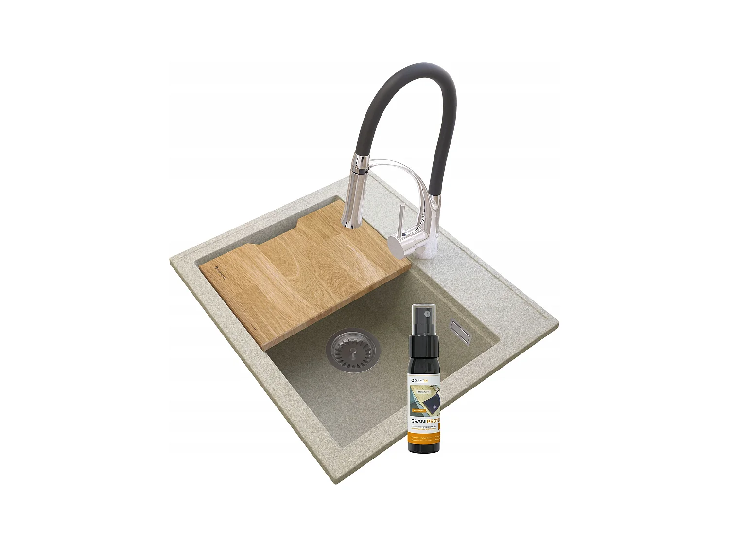 ÉVIER EN GRANIT FOXAL BEIGE + ROBINETTERIE NEXO CHROME