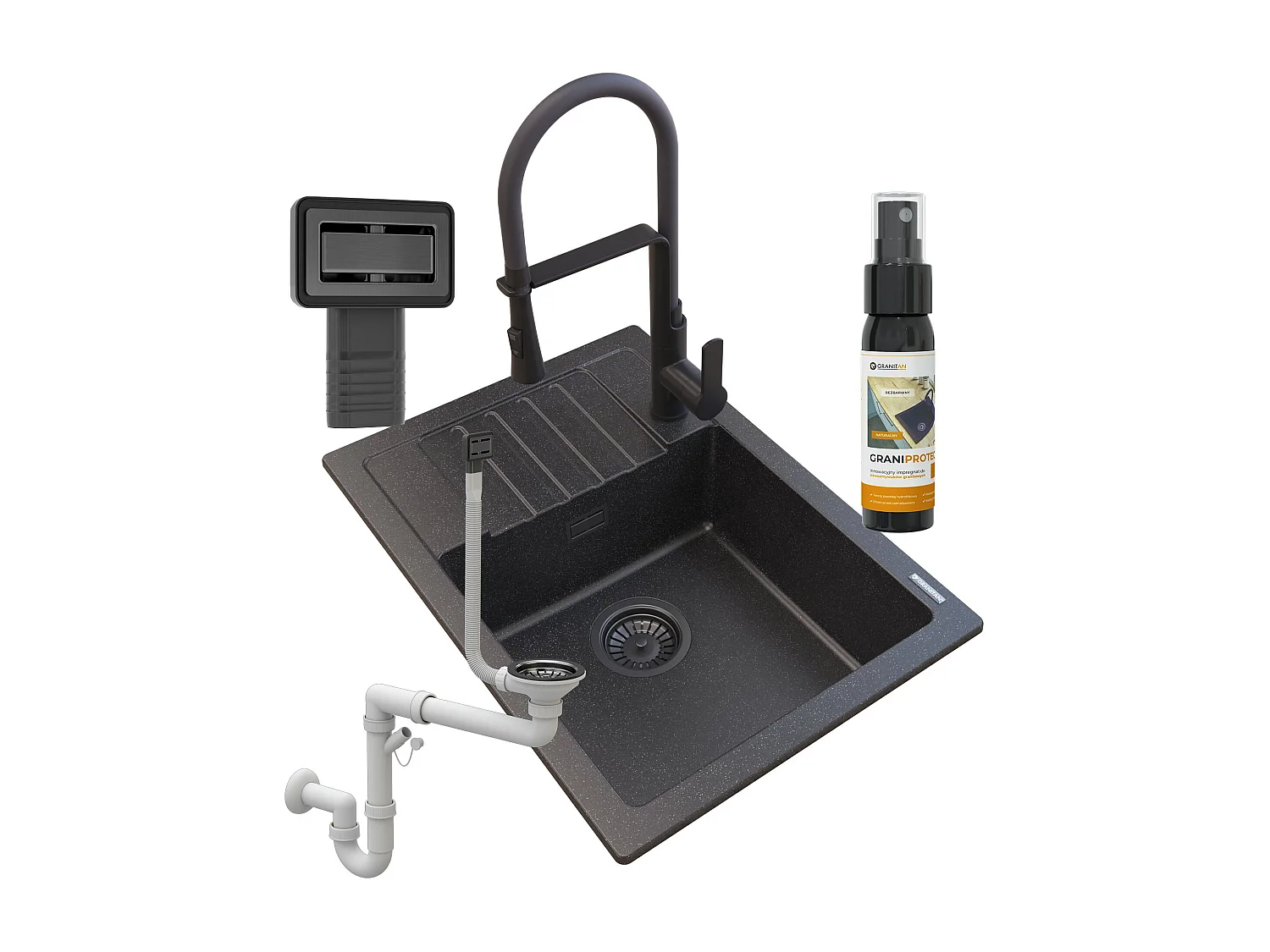 ÉVIER EN GRANIT ARGOS + MITIGEUR VEGAS + SIPHON