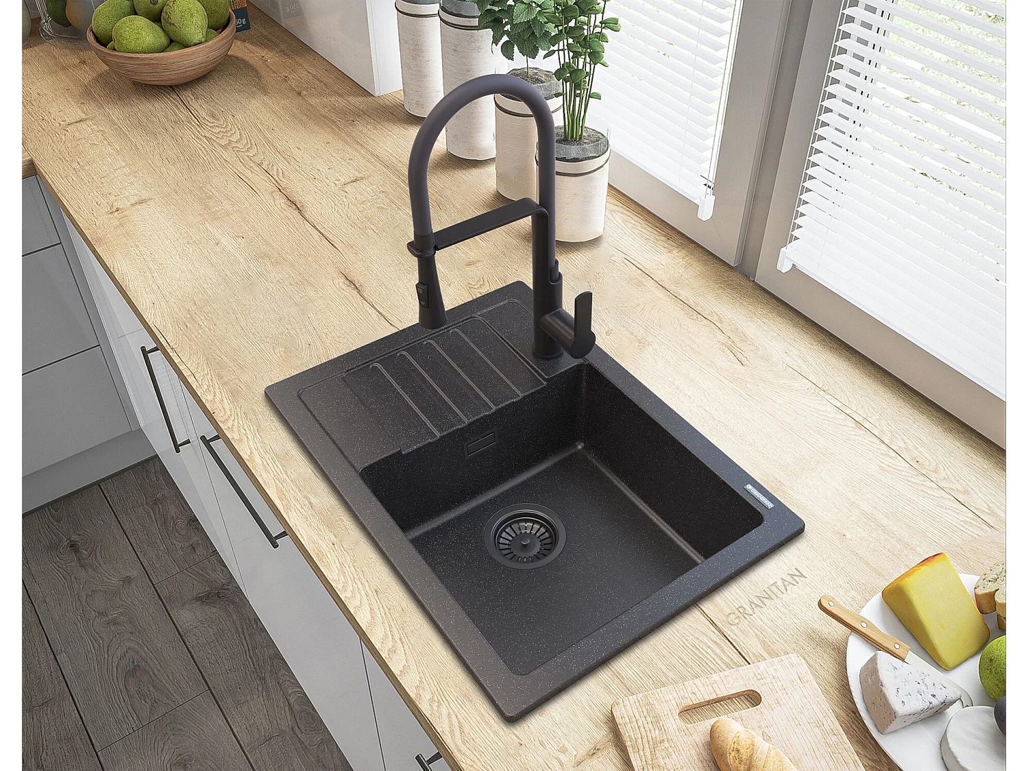 ÉVIER EN GRANIT ARGOS + MITIGEUR VEGAS + SIPHON