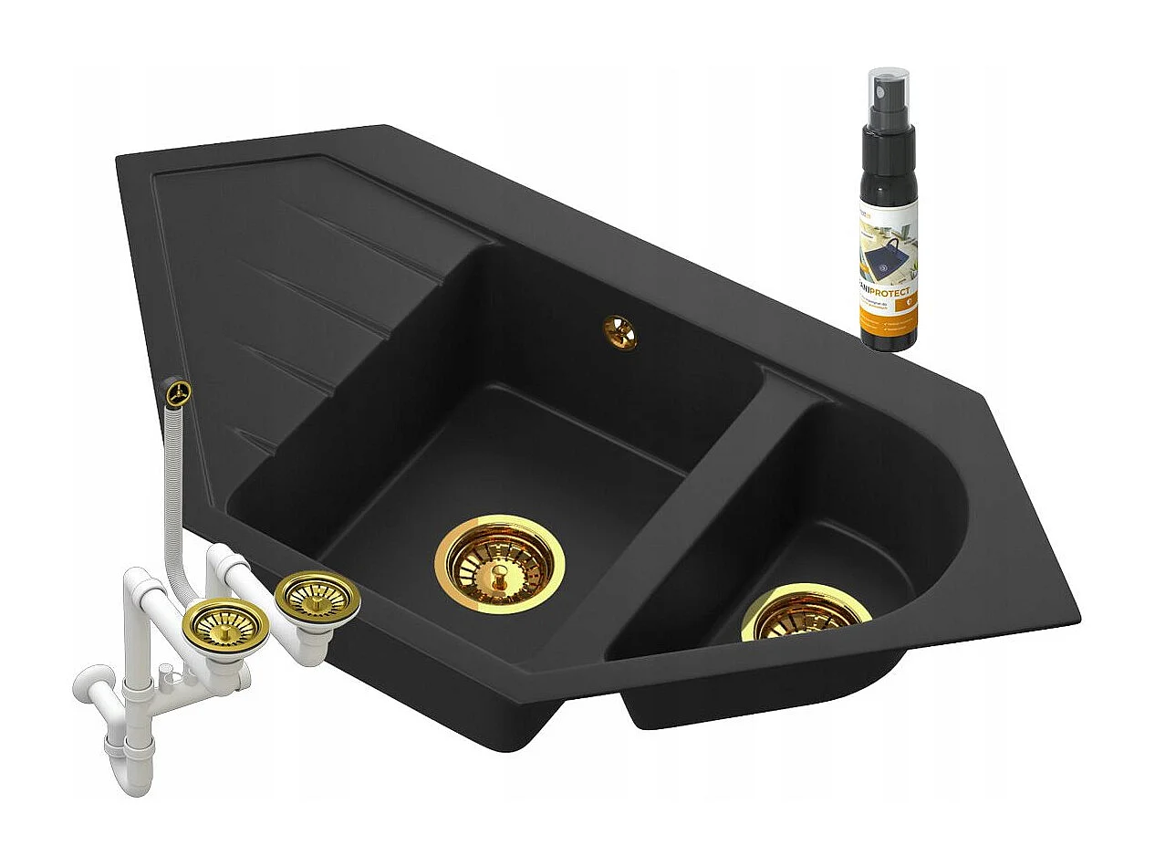 JOKER D'ÉVIER EN GRANIT AVEC SIPHON DORÉ