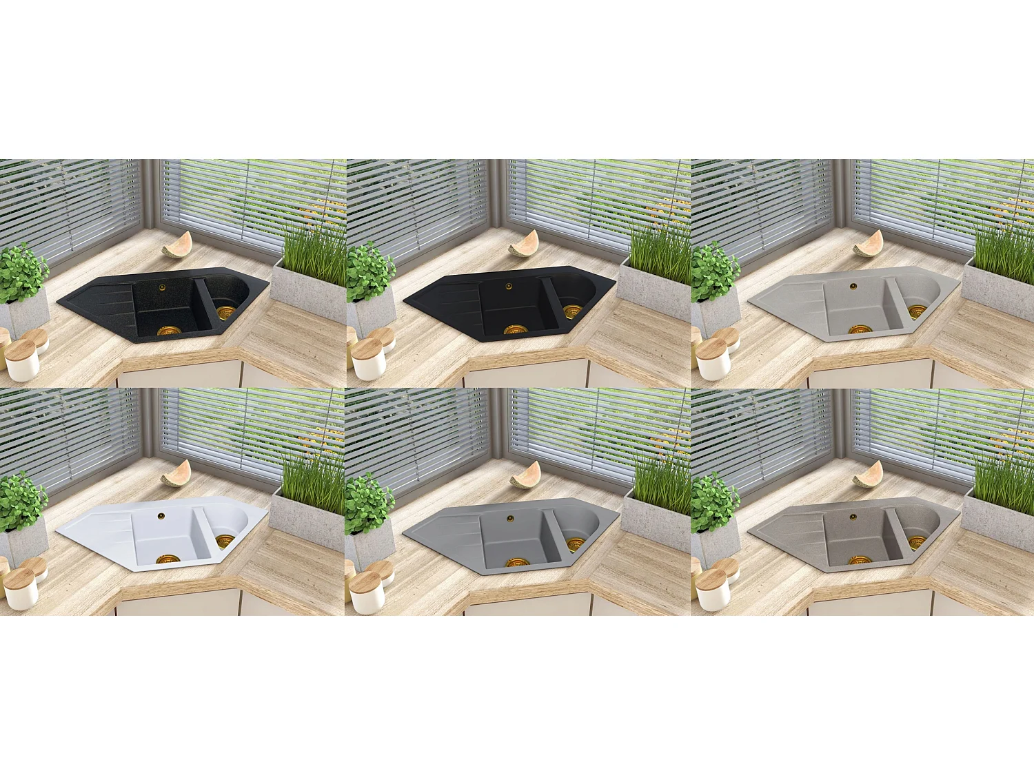 JOKER D'ÉVIER EN GRANIT AVEC SIPHON DORÉ