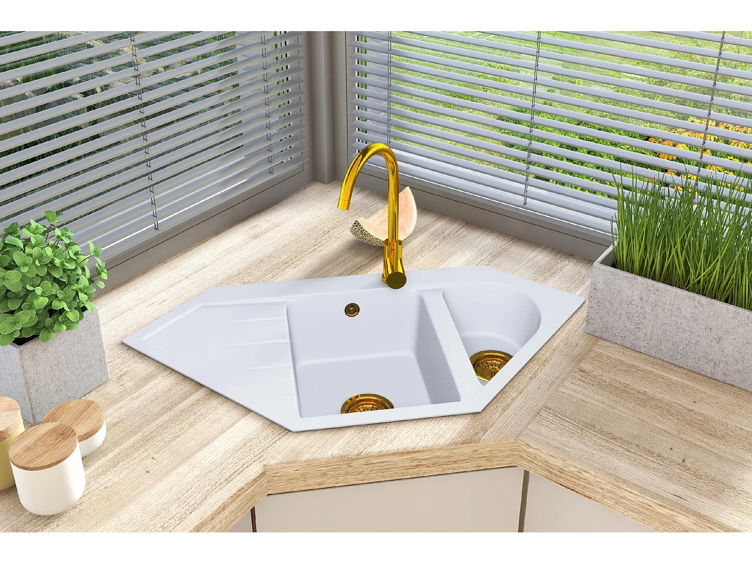 JOKER D'ÉVIER EN GRANIT AVEC SIPHON DORÉ