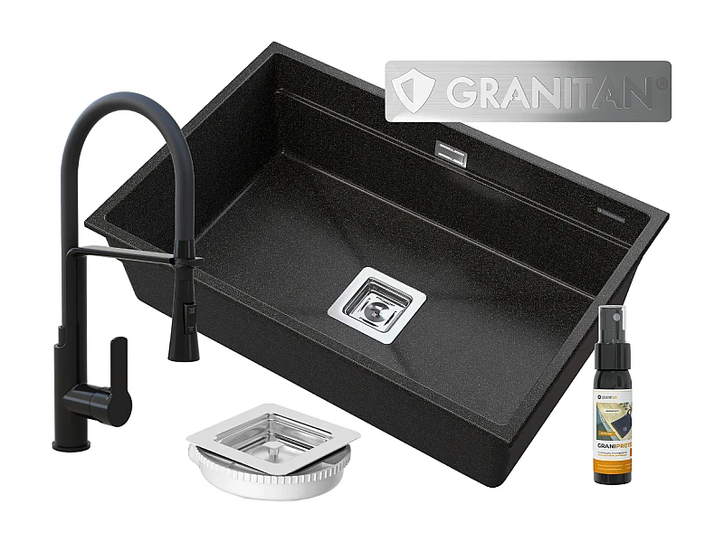 ÉVIER SOUS PLAN GRANIT DORÉ 1KOM ROBINET SIPHON EPIR