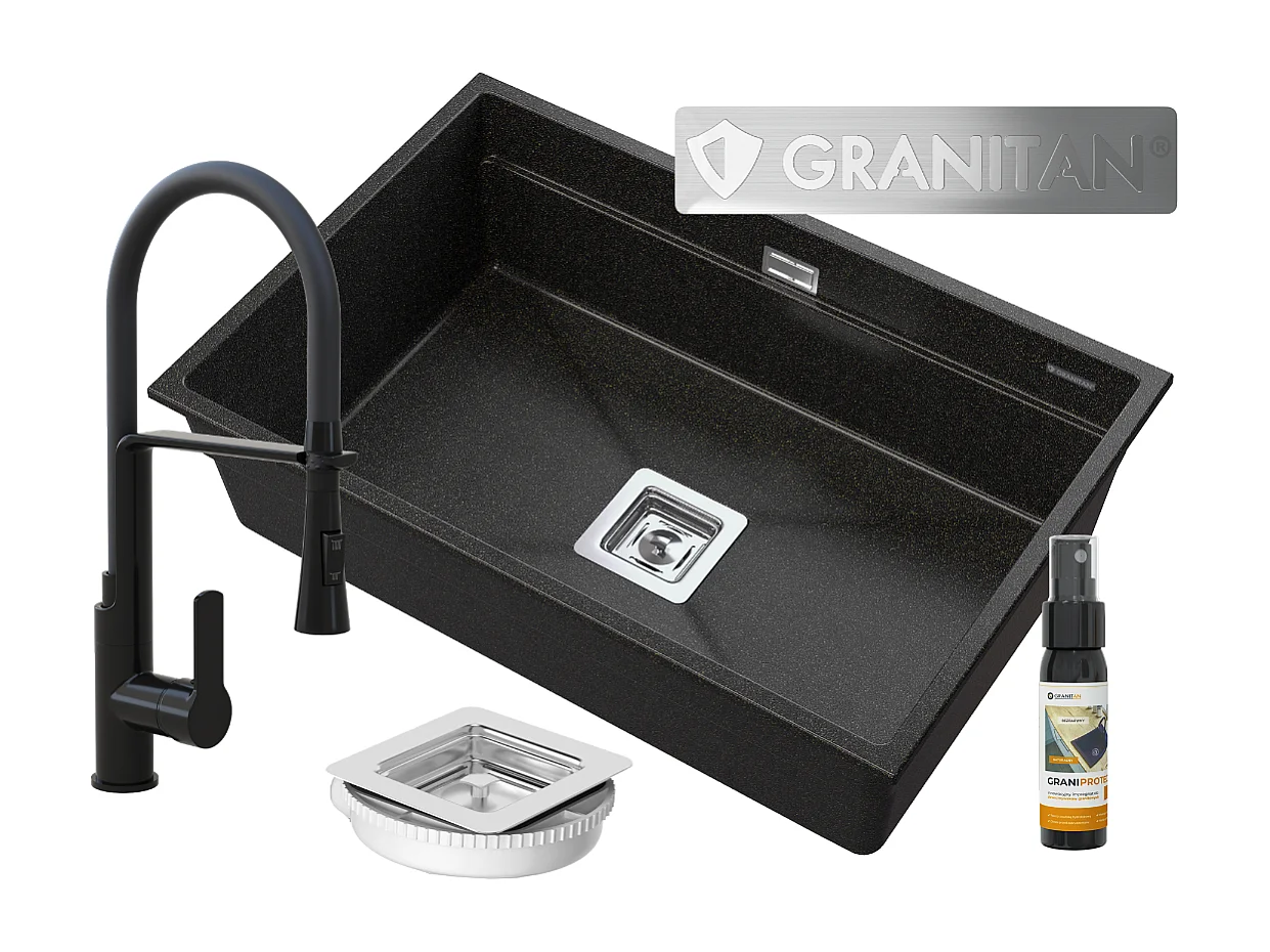 ÉVIER SOUS PLAN GRANIT DORÉ 1KOM ROBINET SIPHON EPIR