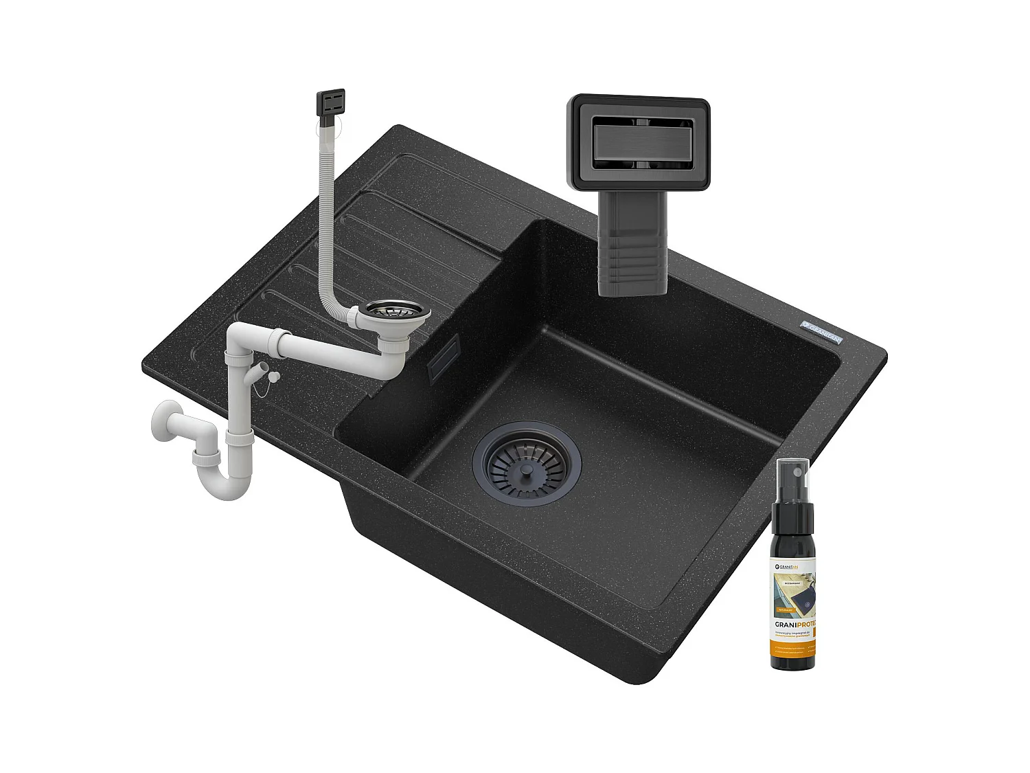 ÉVIER EN GRANIT ARGOS + SIPHON SQUARE BLACK
