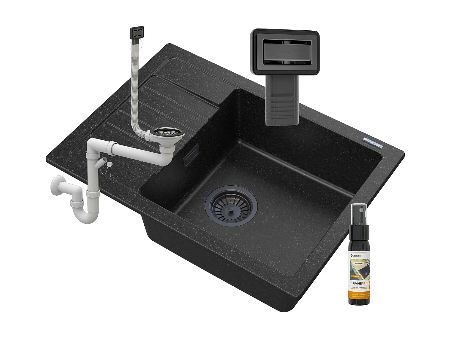 ÉVIER EN GRANIT ARGOS + SIPHON SQUARE BLACK