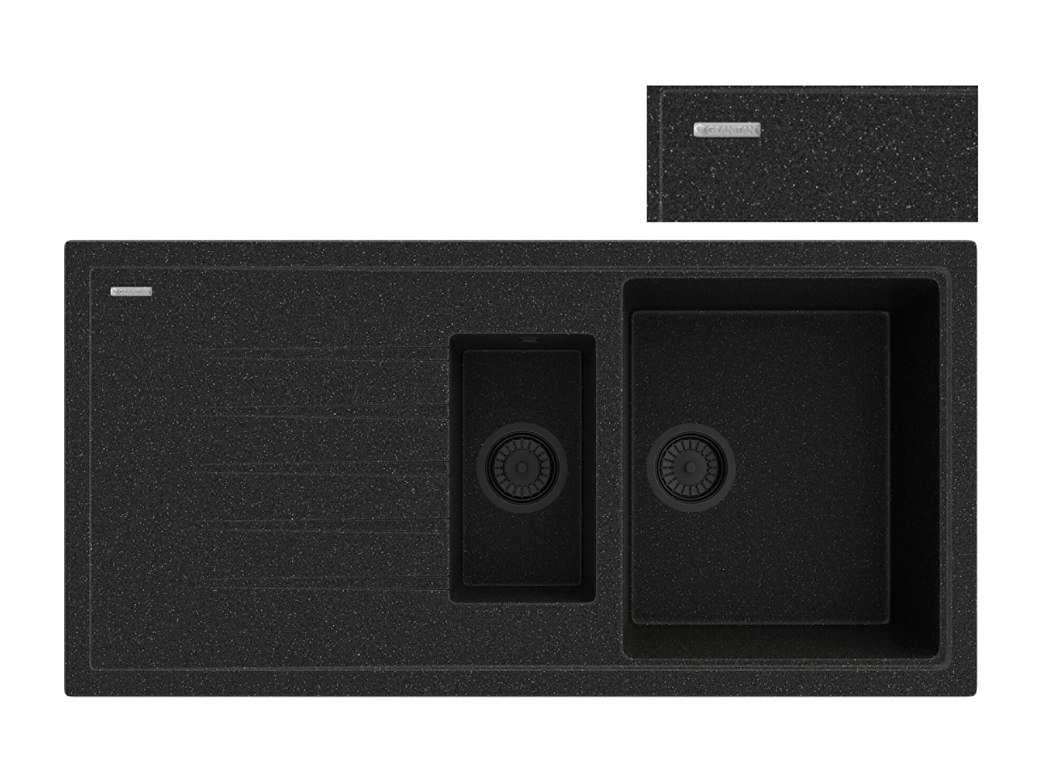 ÉVIER EN GRANIT NOIR MÉTALLISÉ SIPHON SOLARIS