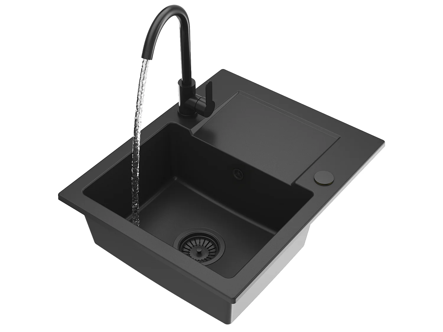 ÉVIER GRANIT AVEC ÉGOUTTOIR NOIR MITIGEUR CUISINE SIPHON FABRO