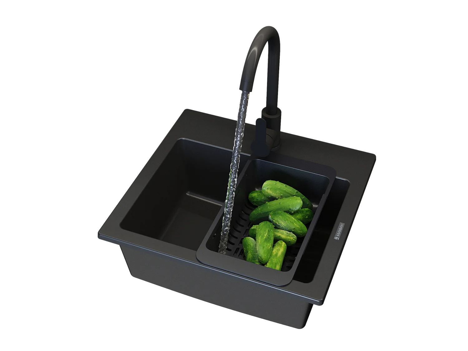 Ensemble devier en granit robinet de cuisine noir panier siphon granitan teor 84802646