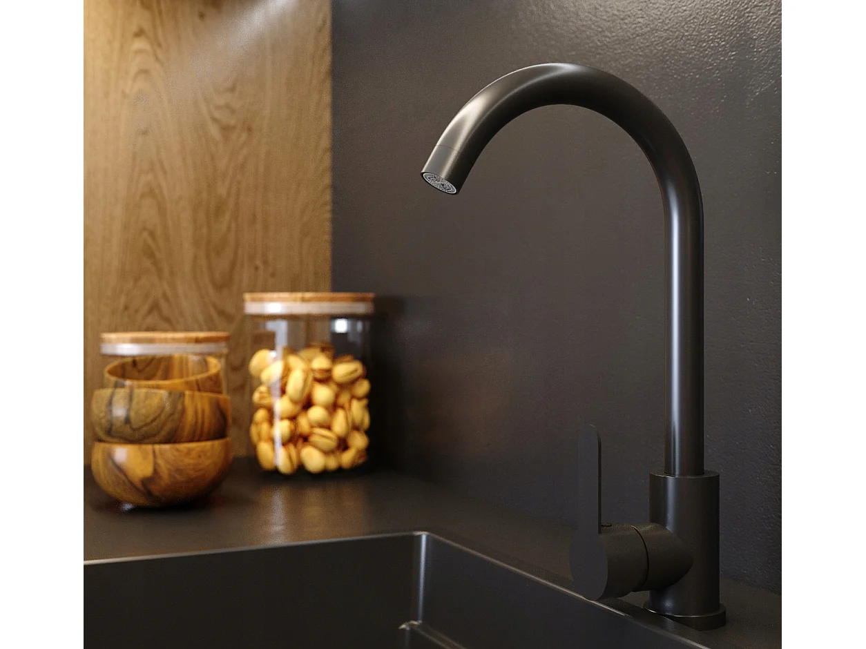 Ensemble devier en granit robinet de cuisine noir panier siphon granitan teor 84802646