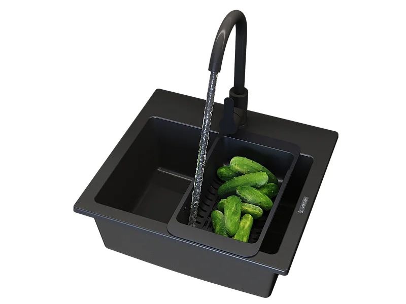 Ensemble devier en granit robinet de cuisine noir panier siphon granitan teor 84802646