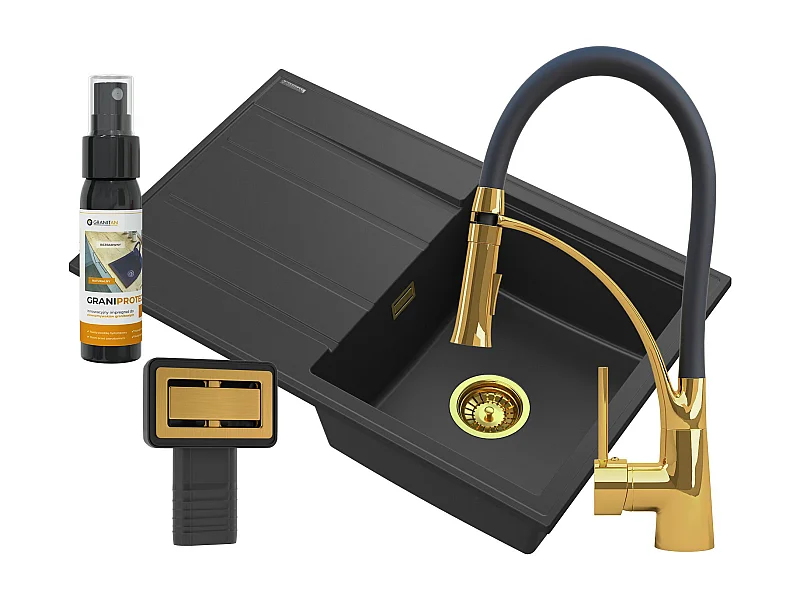 GRANIT ÉVIER NOIR ROBINET OU ACCESSOIRES TIMOR SET