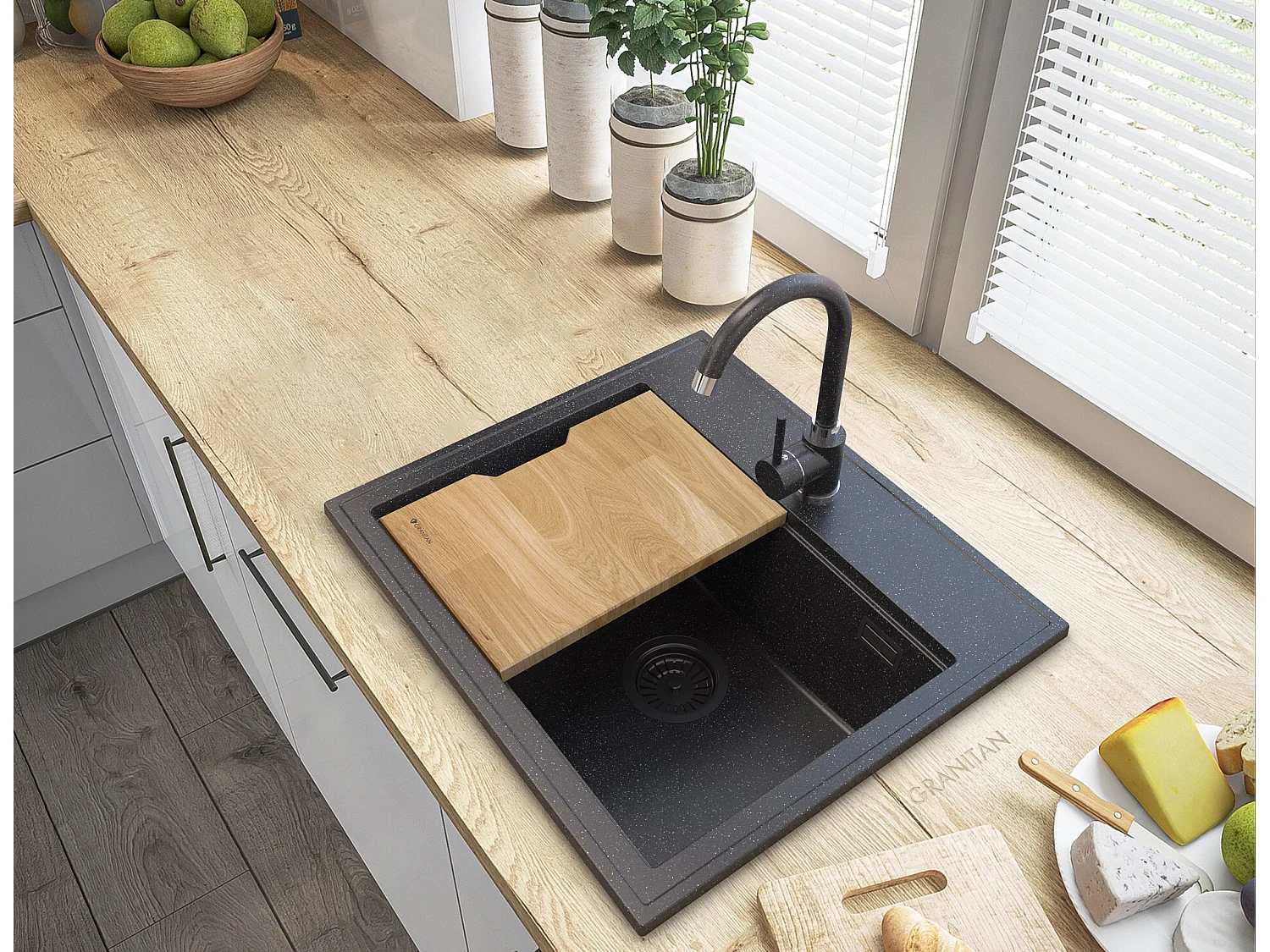 FOXAL ÉVIER EN GRANIT TACHETÉ + MITIGEUR GRANIT