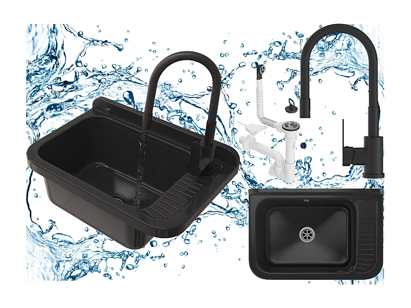 SINKWASHER évier noir compartiment technique POLO BATTERY SIPHONE