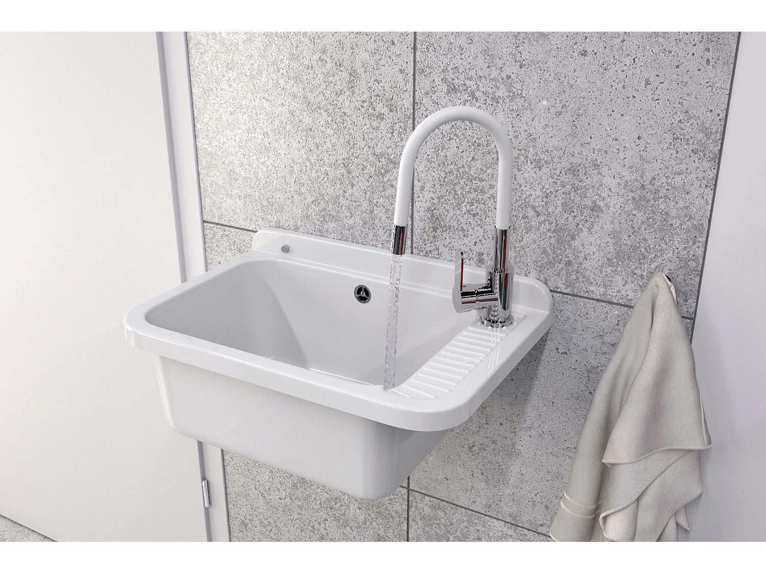 ÉVIER TECHNIQUE BLANC CUVE DE TRAVAIL NEGRA GRAND ENSEMBLE DE ROBINETTERIE