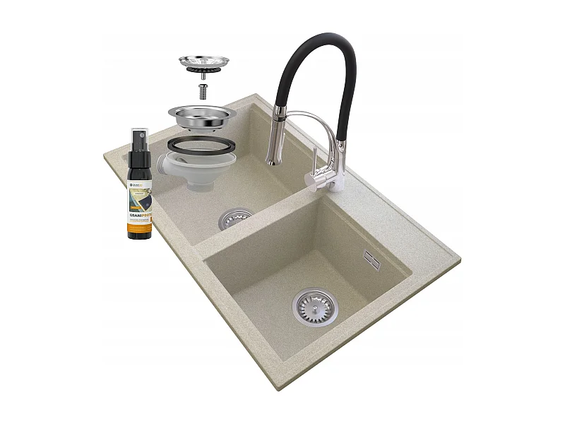 ÉVIER EN GRANIT BEIGE HECTOR SIPHON ROBINET CHROME